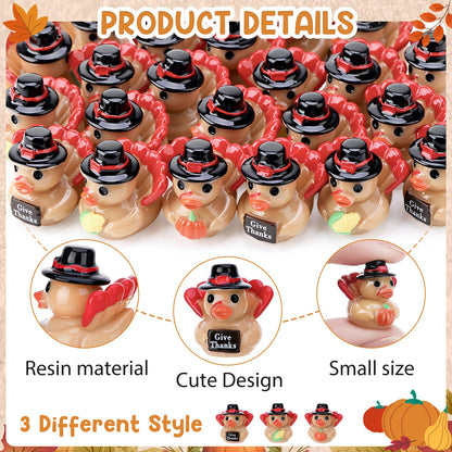GGSTDDUP 60 Pcs Thanksgiving Mini Resin Ducks, Tiny Turkey Ducks, Miniature Turkey Figurines, Novelty Thanksgiving Party Favors Gift Decoration (Give Thanks, Corn, Pumpkin)