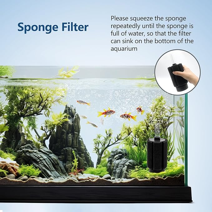Aquarium Sponge Filter with Ceramic Media and Bubble Diffuser Ultra Quiet Fish Tank Filters fit Breeding Fry Betta Shrimp Fish Tank