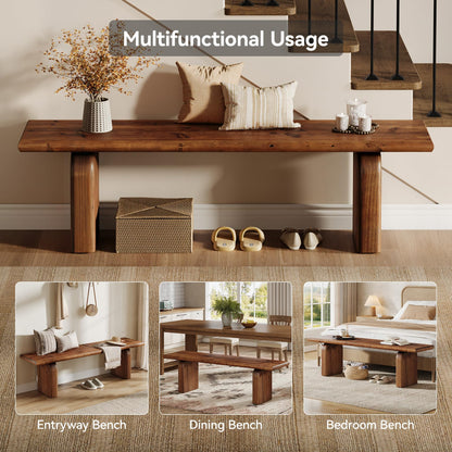 TRIBEWOOD 62.99-Inch Solid Wood Entryway Bench, Farmhouse Indoor Wooden End of Bed Bench for Entryway, Hallway, Bedroom, Dining Room, Living Room, Easy Assembly, Rustic Brown