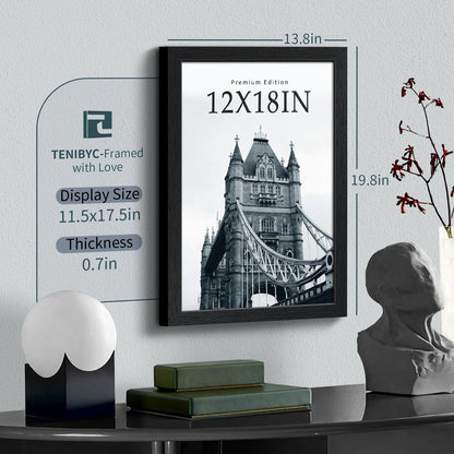 TENIBYC 12x18 Frame Set - 3 Pack, Textured Black Wooden Poster Frame with HD Tempered Glass, Room, Office, Gallery, Studio, and Hallway Decor - Wall Hanging