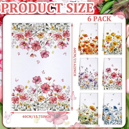 Geyoga 6 Pcs Spring Floral Kitchen Towels Flamingo Dish Hand Towels Sunflower