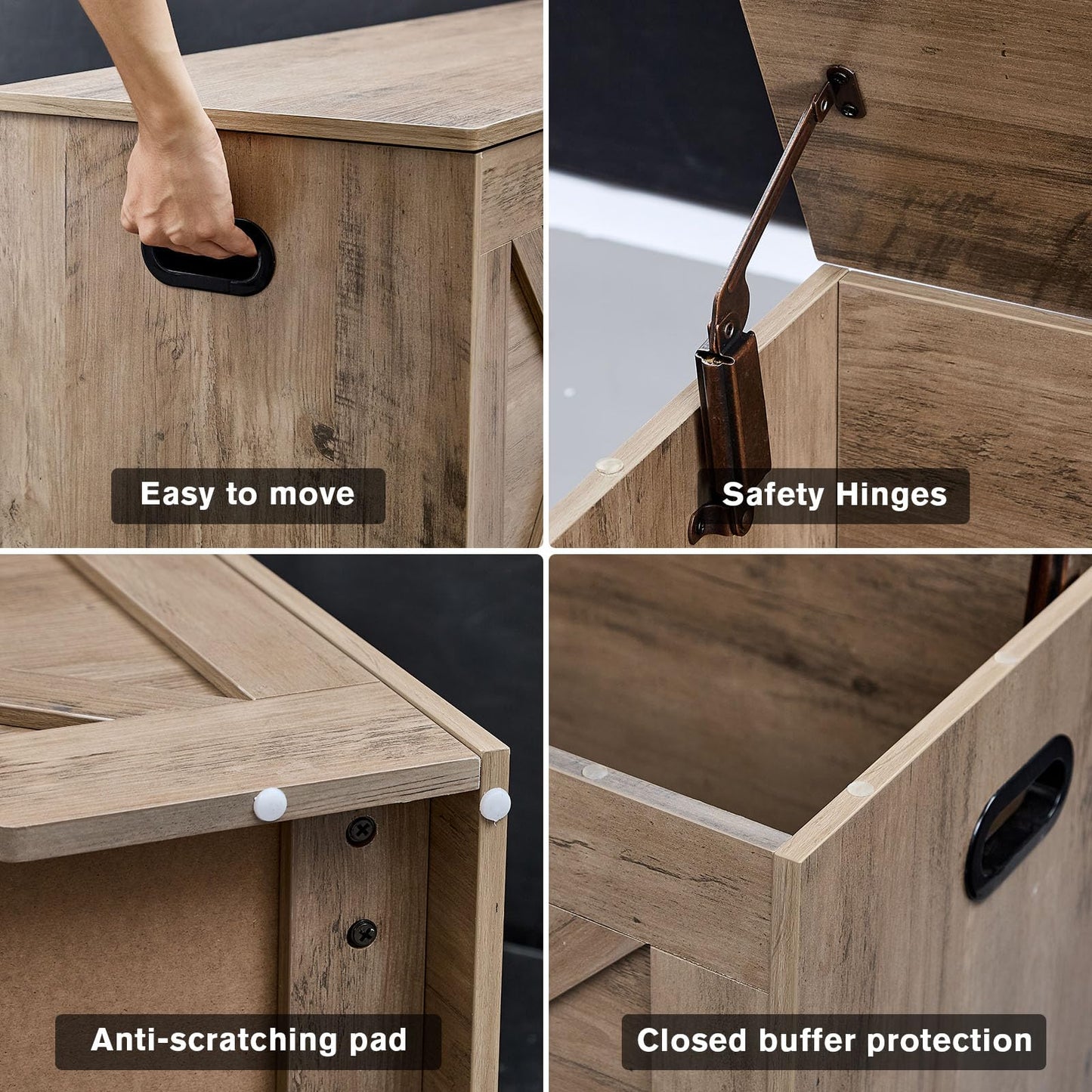 XDliv 55.1” Storage Bench, Extra Large Entryway Bench with Storage,Storage Chest with 2 Safety Hinges,Blanket Storage,Shoe Storage Chest for Bedroom,Living Room,Easy Assembly. (Greige)