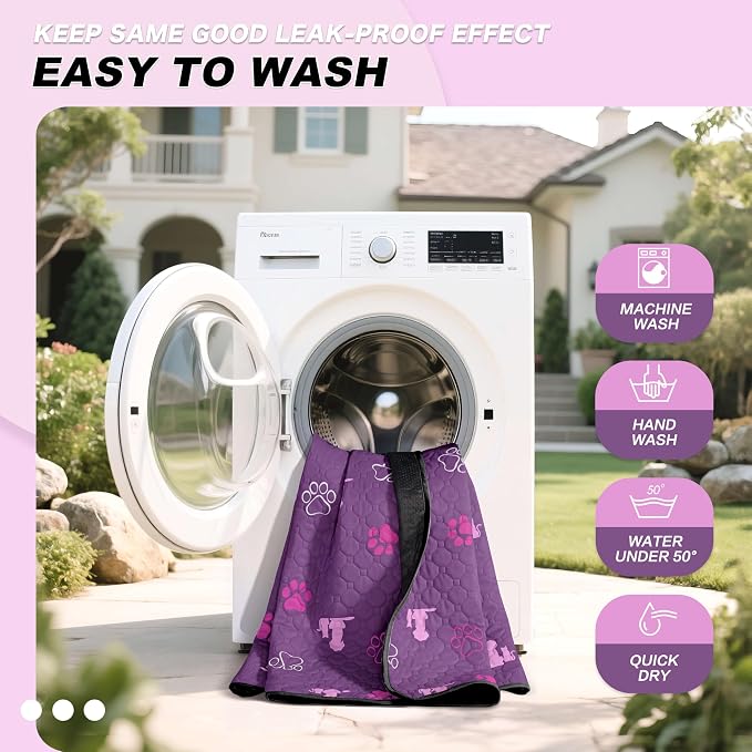 WanpeeGoo Washable Pee Pads for Dogs, 1 Pack Absorbent Reusable Training Dog Pads Pet Puppy Pads, Non-Slip Potty Pads for Whelping, Playpen, Crate, Bed, Purple, 65"x48"