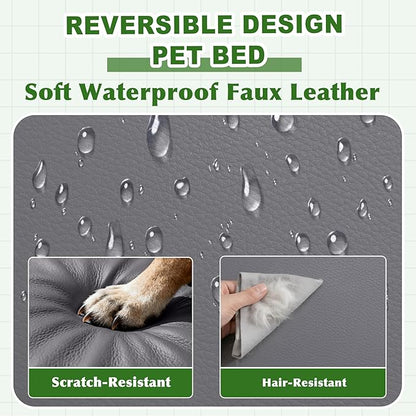 Vonabem Outdoor Waterproof Dog Bed Washable, Extra Large XL Pet beds 44 inch, Cooling Wipeable Leather Anti-Slip Kennel Pads with Removable Cover Reversible, 44"x32" Grey