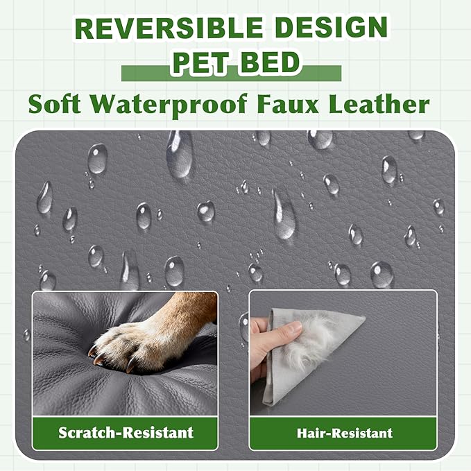 Vonabem Outdoor Waterproof Dog Bed Washable, Jumbo Large Crate Pad 54 inch, XXXL Cooling Wipeable Leather Pet Beds with Removable Cover Reversible, Foam Anti-Slip Kennel Pads 53"x36" Grey