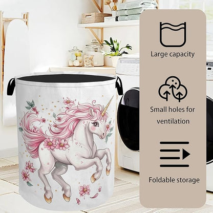 Unicorn Pink Foldable Canvas Laundry Basket