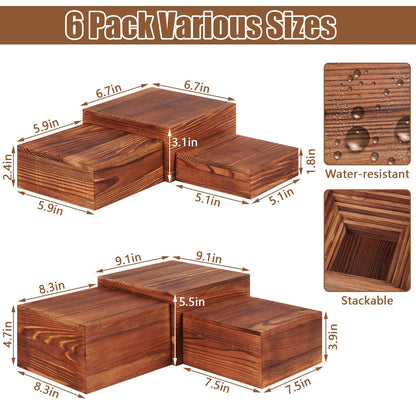 HTRYBNES 6 Pack Wooden Buffet Risers and Stands, Rustic Food Risers for Buffet Table, Risers Display Stands, Wood Cake Cupcake Stands for Wedding Party, Food Display, Collectibles
