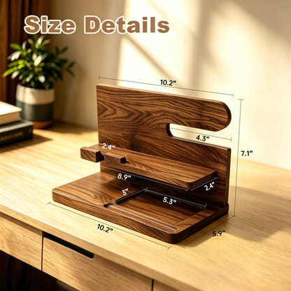 Iswabard Gifts for Men Wood Phone Docking Station Birthday Gift for Men Valentines Day Gifts Father Gift for Him Boyfriend Nightstand Organizer Desktop Phone Stand