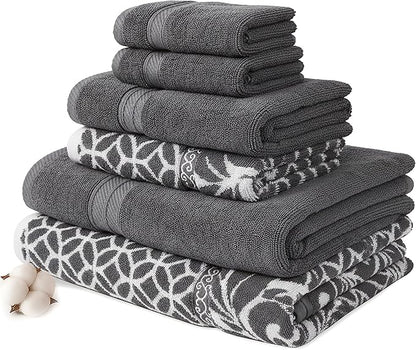 Modern Threads Trefoil Filigree 6-Piece 100% Cotton Towel Set – Reversible Yarn