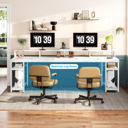 Tribesigns Two Person Desk with Monitor Stand, 78.74" Long Double Computer Office Desk with Storage Shelves, Large Gaming Desk Study Writing Table Workstation for Home Office (White)