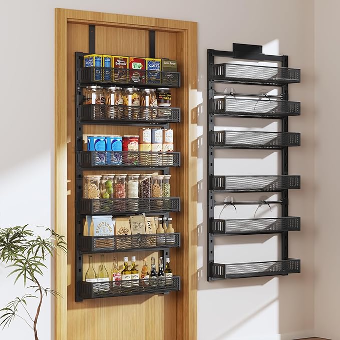 Pantry Door Organizers and Storage, 6-Tier Large Wide Metal Heavy-Duty Frame