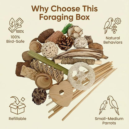 30PCS Natural Foraging & Chew Parrot Toy,Shredding Box for Parakeets, Cockatiels, Conures & Lovebirds and Other Small to Medium Birds (Medium)
