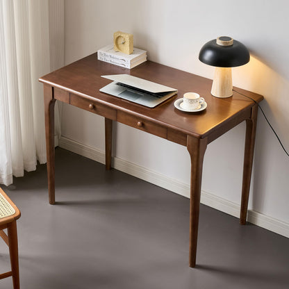 KTVVKTVV Natural Solid Wood Desk with Drawers,Mid Century Modern Real Wood 40" Writing Desk,Home Bedroom Computer Office Workstation Desks,Small Spaces,Walnut Color