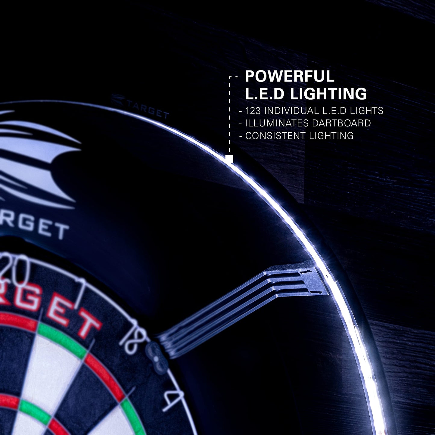 Target Darts Corona Vision Dartboard Lighting System, Black Frame | White LED Dart Board Surround Ring Light with Magnetic Feet | Shadow Eliminating Dartboard Light | Professional Darts Accessories