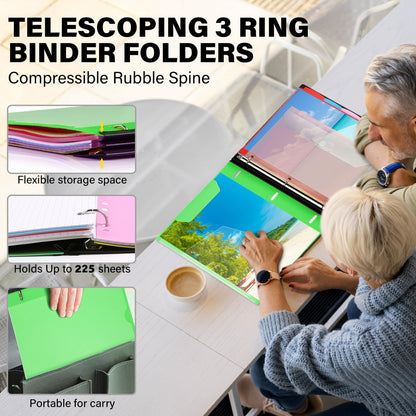 WOT I Telescoping Project Organizer, Refillable Binder with Dividers and Pockets, 13 Pocket Folders, 1 Inch 3 Ring Binder, Green