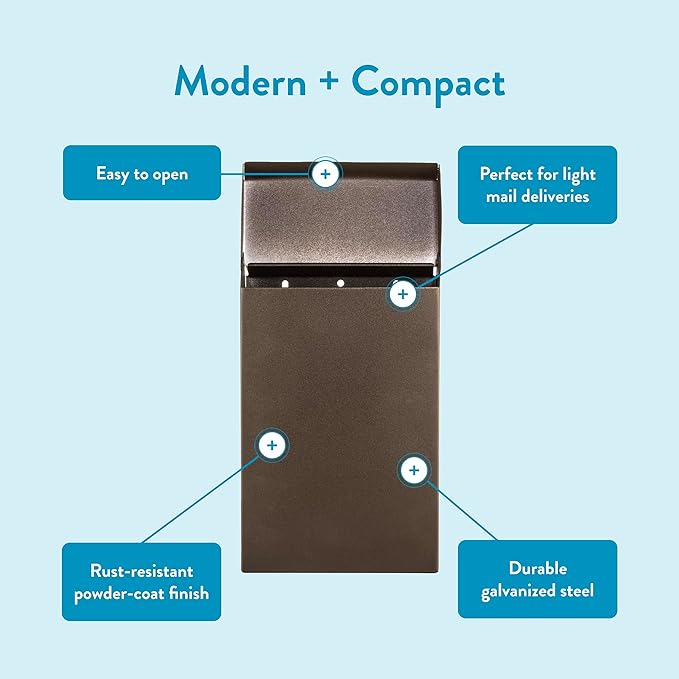 Architectural Mailboxes Modern Heritage Wall Mount Mailbox, Bronze, Small | Galvanized steel build for outside with weather-resistant outdoor construction and a rust-resistant powder-coat finish.