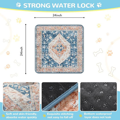Lahome Super Absorbent & Leakproof Washable Dog Pee Pads - 2 Pack Value Set - Waterproof, Non-Slip Reusable Pads for Puppy Training, Crates & Whelping (24"x24", Beige Blue)