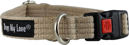 Dogs My Love Cotton Web Adjustable Dog Collar with Locking Device 4 Sizes Beige (Small: Neck 11.5"-15.5"; Width 1/2")