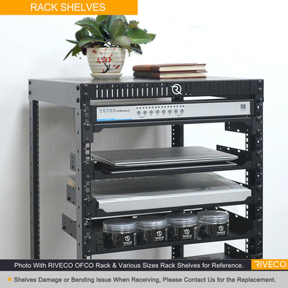 RIVECO 2 PCS 12” Rack Shelves for 19 inches Network Rack & Cabinets, 1U Rack Mount Shelf Vented Cantilever Tray, for Server, IT & Sound Equipment