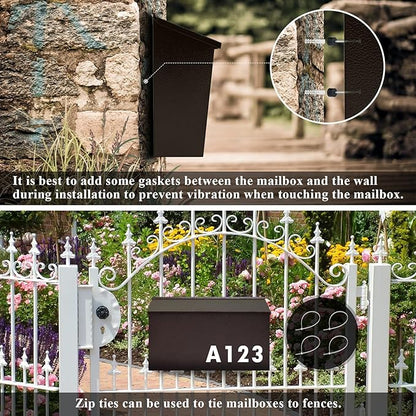 Dalmbox Wall-Mount Mailbox Large Mailbox for Post Rust-Proof Galvanized Steel Box for Outside or Townhouse Horizontal Style, Bronze, 15.7” x 4.3” x 9.4”