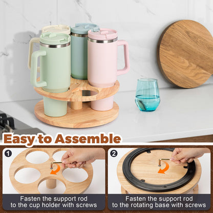 MyLifeUNIT Water Bottle Organizer for Stanley Cups 40oz/30oz/20oz, 360° Rotating Wooden Tumbler Organizer, Stanley Cup Holder for Cabinet Storage (Yellow)
