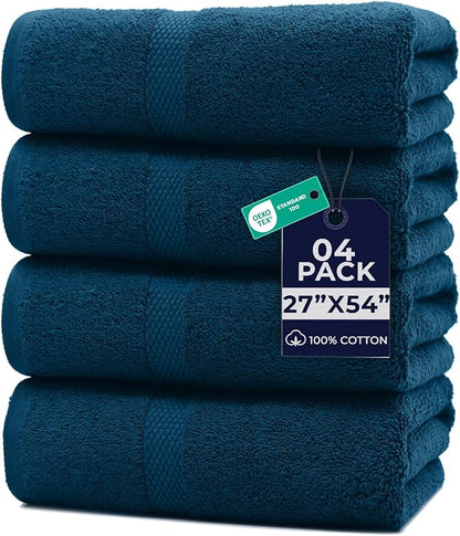 DAN RIVER Bath Towels Set of 4, 27 x 54 Inches, 100% Cotton, Larger & Lighter