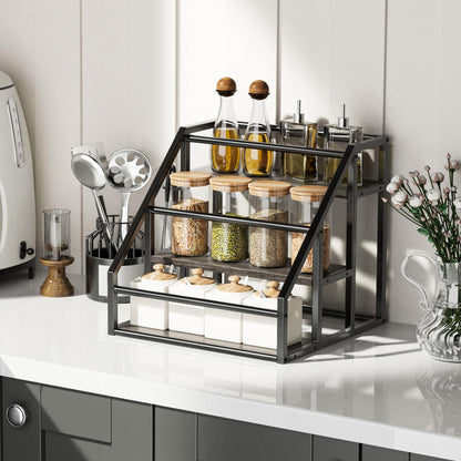 Vantimo Coffee Syrup Rack Organizer, 3 Tier Countertop Storage Shelves, Kitchen Storage, 12 Syrup Bottle Stand Holder for Wine, Liquor, Kitchen Coffee Station Organizer Rack, 13.8"x13.4"x13.0", Grey