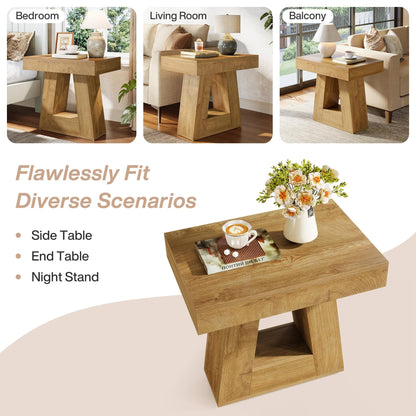 Tribesigns 24" Modern Side Table, 2-Tier Narrow Wooden End Table with Trapezoid Base, Farmhouse Small Nightstand for Living Room, Bedroom, Natural Wood Color