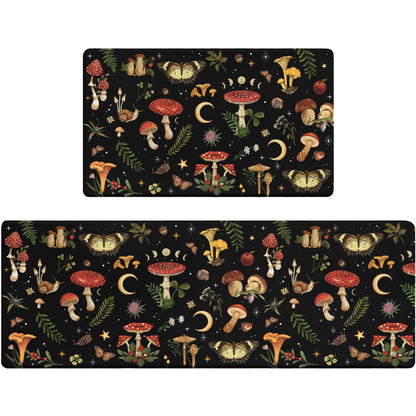 Zussun Mushroom Rug Kitchen Mats for Floor Cushioned Anti Fatigue Kitchen Rugs Sets of 2, Non Slip Waterproof Black Kitchen Floor Mat, Comfort Memory Foam Standing Mat for Office Laundry Sink Desk