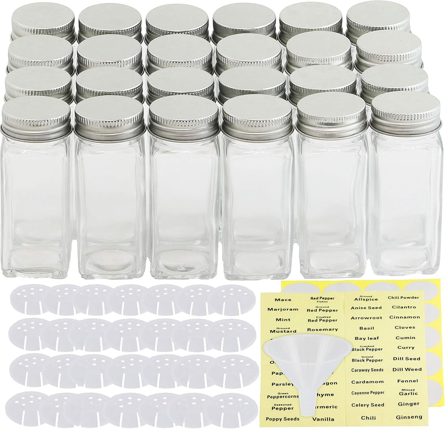 Simple Houseware Spice Jars 4 Ounce Square Bottles w/labels, 24 Packs