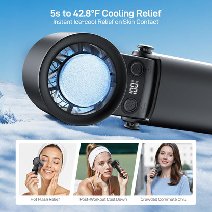 EPICKA Portable Handheld Fan with Ice Cooler - 25H Runtime, Rechargeable 6800mAh Personal Turbo Fan with Power Bank, Fast Charging, 0-100 Speed, Gifts for Women, Summer Travel Essentials, Black