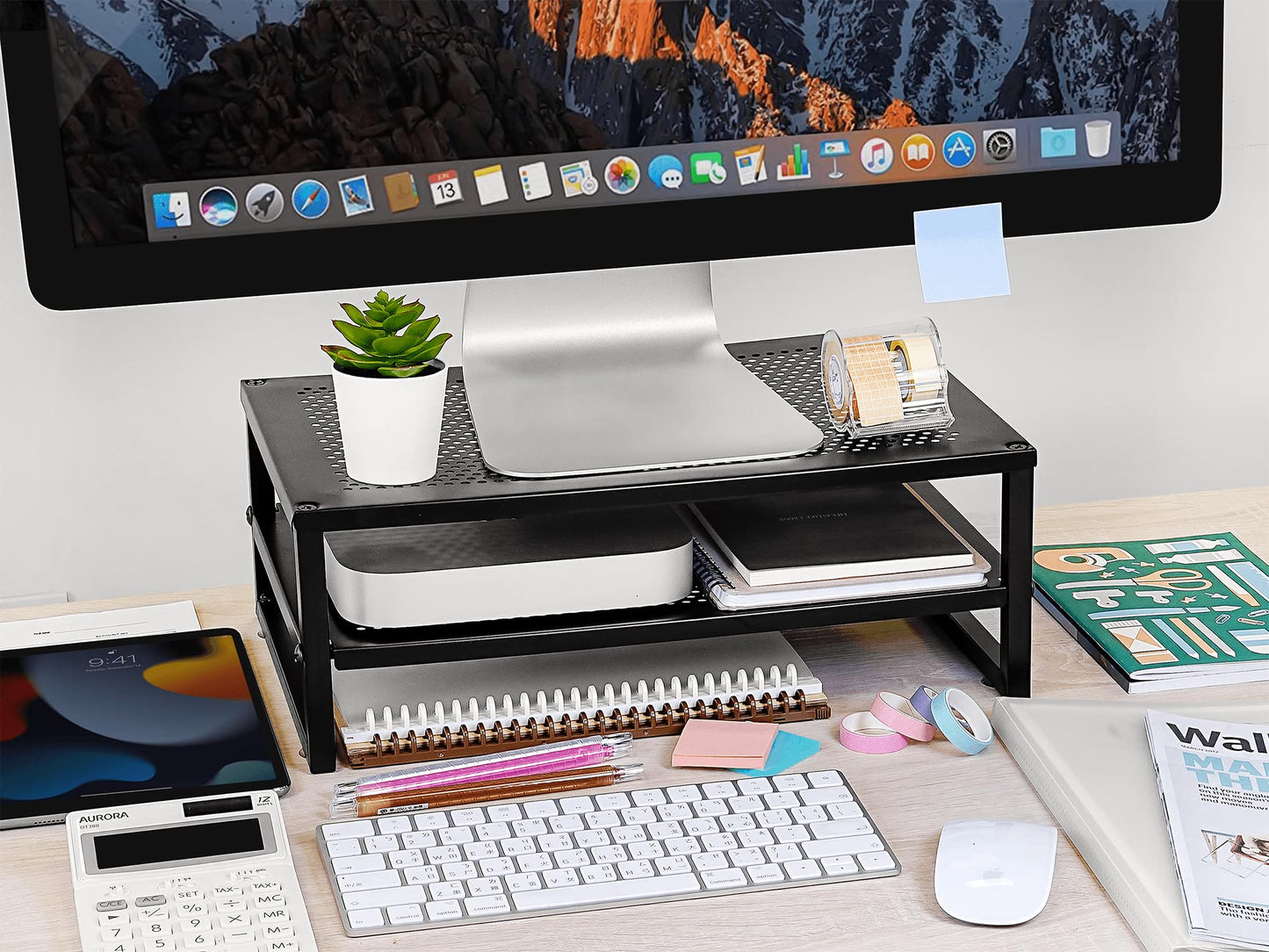 CAXXA 2-Tier Metal Laptop PC Monitor Stand Riser MAX 50 LBS Loading for Monitor, Printer,Black