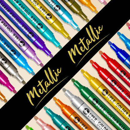 Redfun 12 Colors Metallic Acrylic Paint Markers, Super Golden Glitter Markers Painting Pen Sets for Black Paper, Scrapbook, Card Making, Rock, Glass, Wood, Fabric, Metal, Christmas DIY Crafts