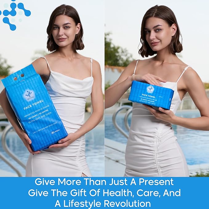 WITHU Disposable Face Towels, Ultra Soft, Biodegradable Makeup Remover Wipes