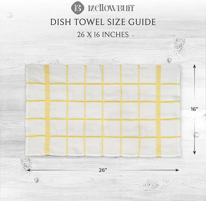 100% Cotton Terry Dish Towels, 4 Pack Checks, 16 x26 Inches, Super Soft and