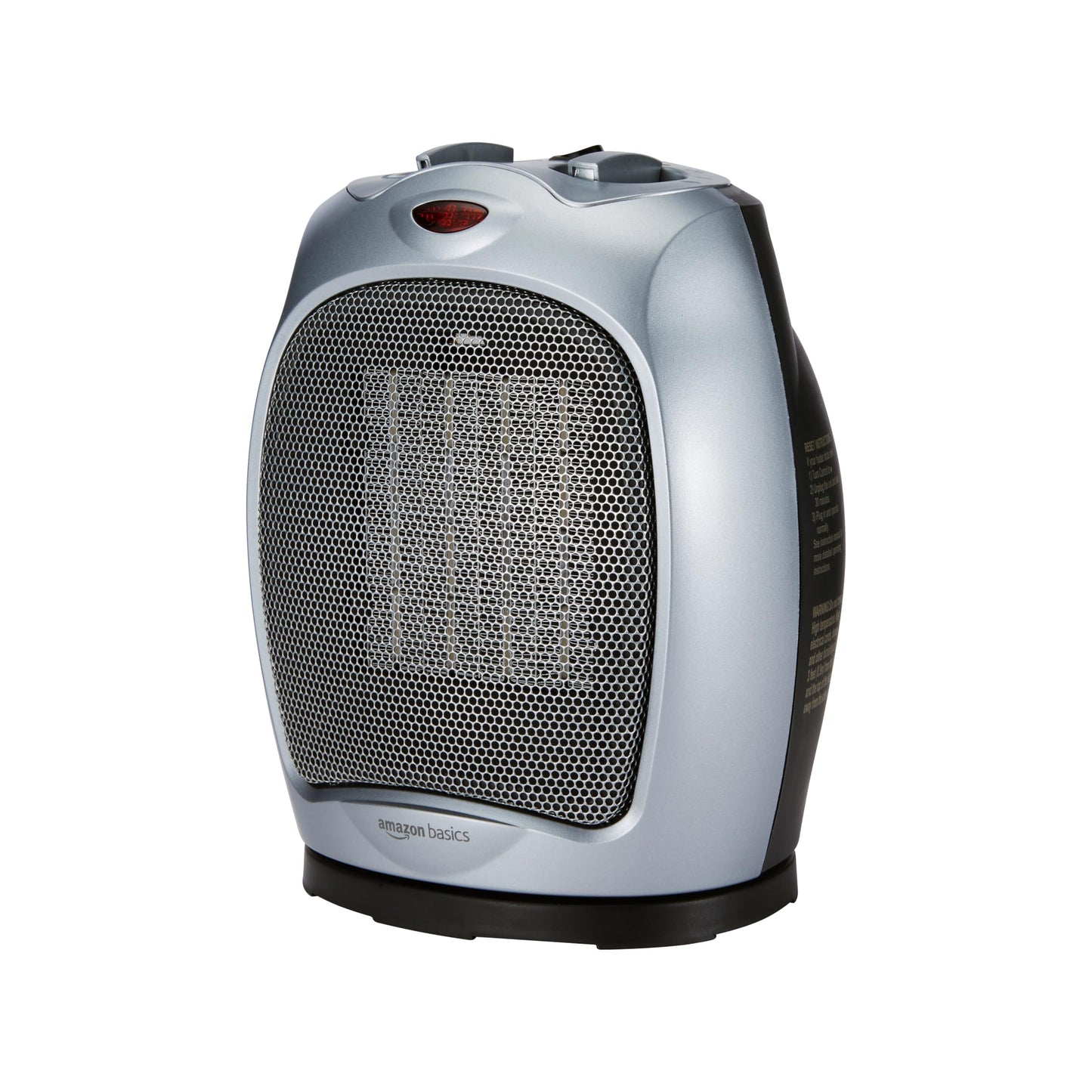 Amazon Basics Oscillating Ceramic Portable Indoor Space Heater, Fast Heating Technology, Overheat and Tip-Over Protection, Adjustable Thermostat, 1500W, 7.52"D x 6.34"W x 9.45"H, Silver