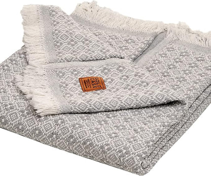 GOLD CASE HOME COLLECTION Retro 100% Recycled Cotton Grey Throw Blanket for Couch - Couch Throw Blankets - Living Room Decorative Boho Throws for Bed - Outdoor Blanket - Couch Throw Blanket - 60x80