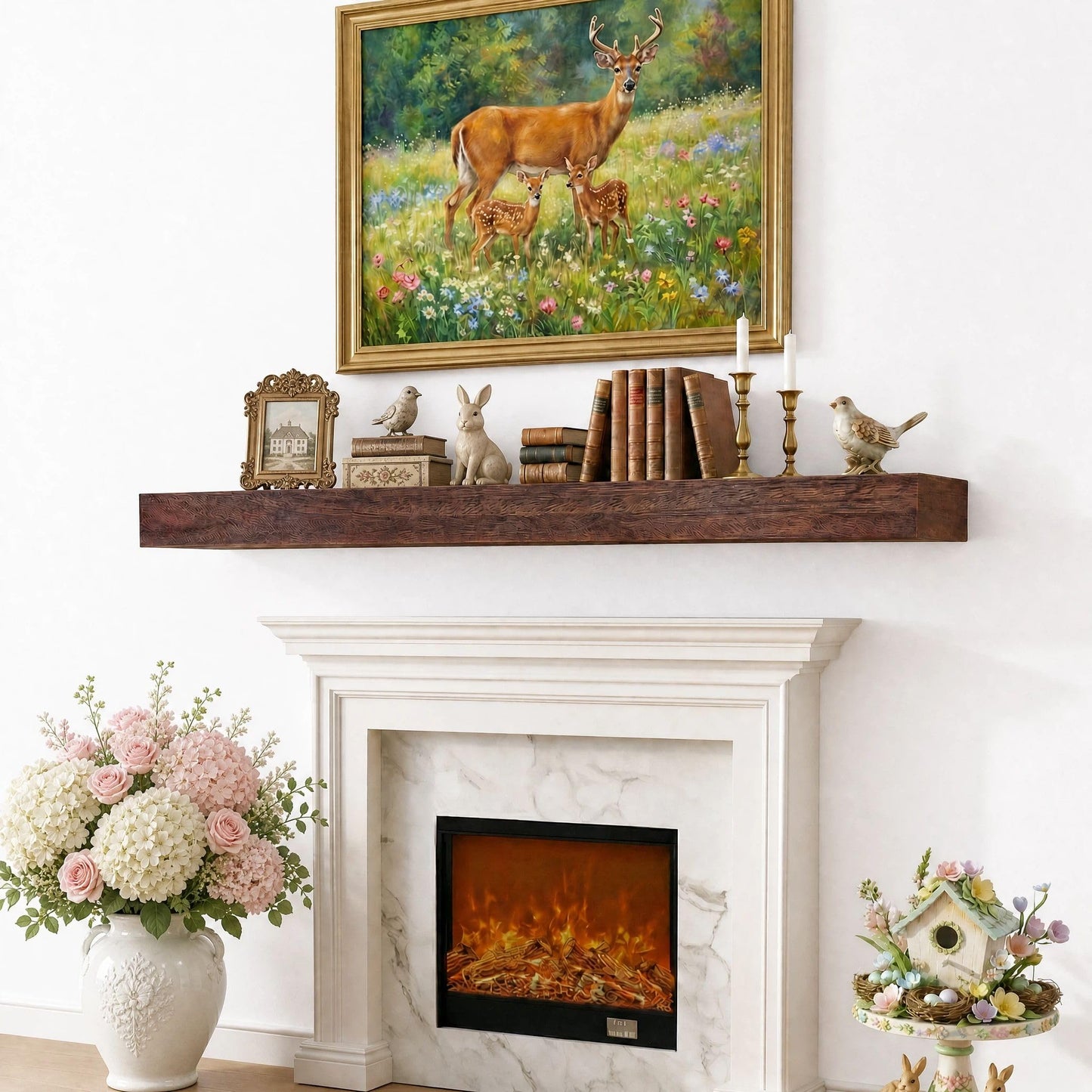 QianYong 48 Inch Solid Wood Fireplace Mantel Shelf, Rustic Brown