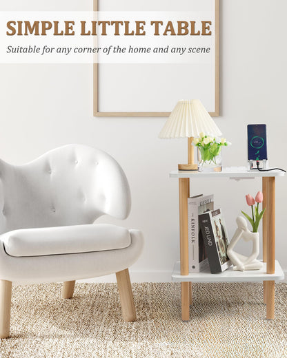 FORAOFUR End Table with Charging Station, End Tables with USB Ports and Outlets, Small Side Table for Living Room, Bedroom & Office, Two-Tier Narrow Side Table, Easy Assembly