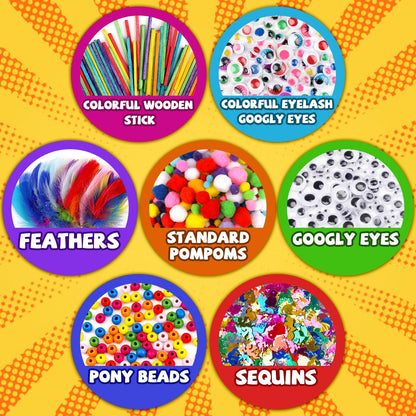 DOITEM Pipe Cleaners Craft Supplies, 1800Pcs Arts and Crafts Supplies DIY School Craft Project Including Pipe Cleaner Pom Poms Craft Kits for Kids Over 8 Years Old