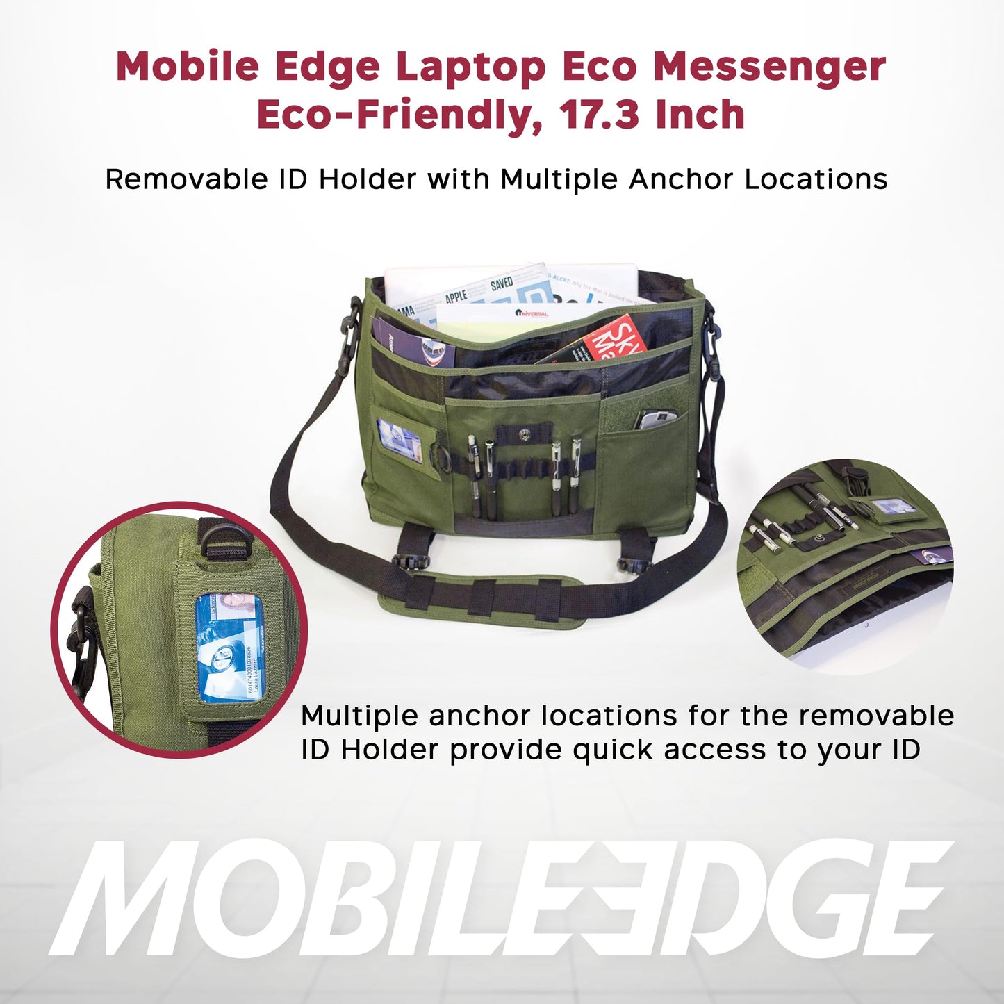 Mobile Edge ECO Laptop Messenger Bag for Men and Women, Fits Up To 17.3 Inch Laptops, Travel Work Computer Bag, Cotton Canvas, Padded Pockets, Black