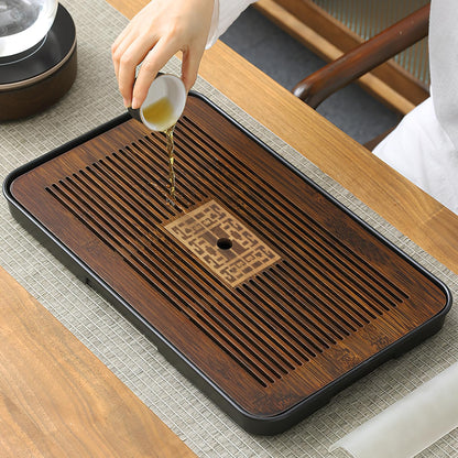 Jotsport 17 Inch Bamboo Chinese Gongfu Tea Tray with Water Storage Drainage for Kung Fu Tea Set, (Large, Black)