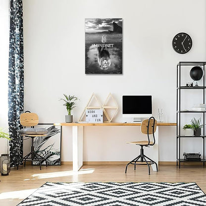 Lion Wall Art Mindset Motivational Animals Prints Poster for Office Wall Decor Modern Canvas Framed Artwork Pictures Ready to Hang12x16inches