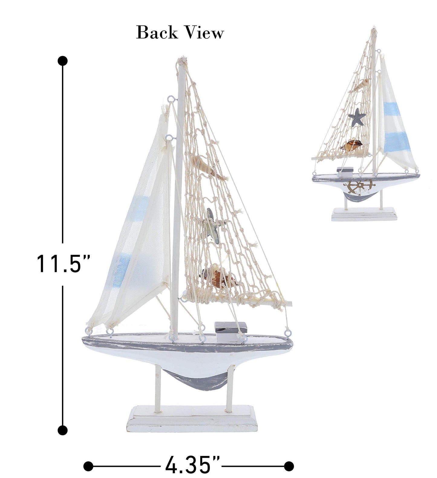 CoTa Global Moonlight Sailboat - Handmade Wooden Sail Boat Decor, Cute Beach Style Model, Nautical Themed Table Top Living Room Centerpiece - 12.5 Inch