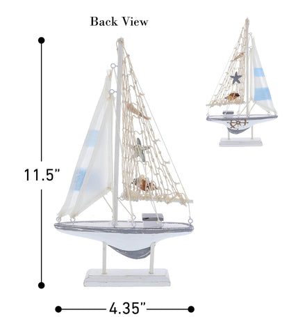 CoTa Global Moonlight Sailboat - Handmade Wooden Sail Boat Decor, Cute Beach Style Model, Nautical Themed Table Top Living Room Centerpiece - 12.5 Inch