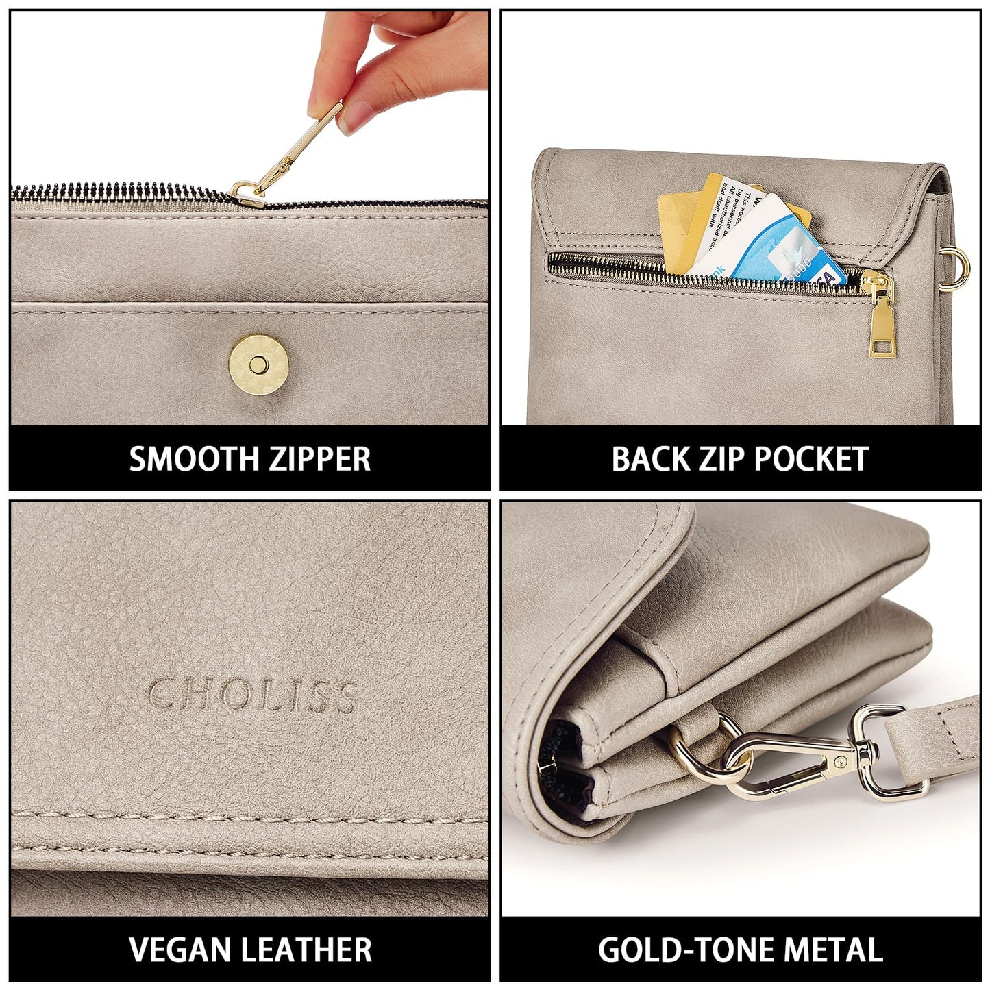 CHOLISS Small Crossbody Bags for Women, Vegan Leather Cell Phone Purse, Mini Travel Purse with Adjustable Strap