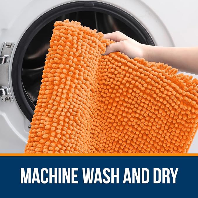 OLANLY Bathroom Runner Rugs 47x24, Extra Soft Absorbent Chenille Bath Rugs, Rubber Backing Quick Dry, Machine Washable Long Bath Mats for Bathroom Floor, Tub and Shower, Home Decor Accessories, Orange