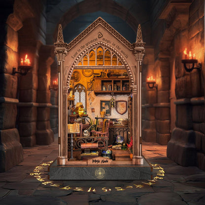 LoreNook Magic Abode Book Nook Kit for Adults - DIY Miniature House Kit with LED Lights, Bookshelf Decor, Nook Tales, Creative Gift for Book Lovers & Craft Enthusiasts