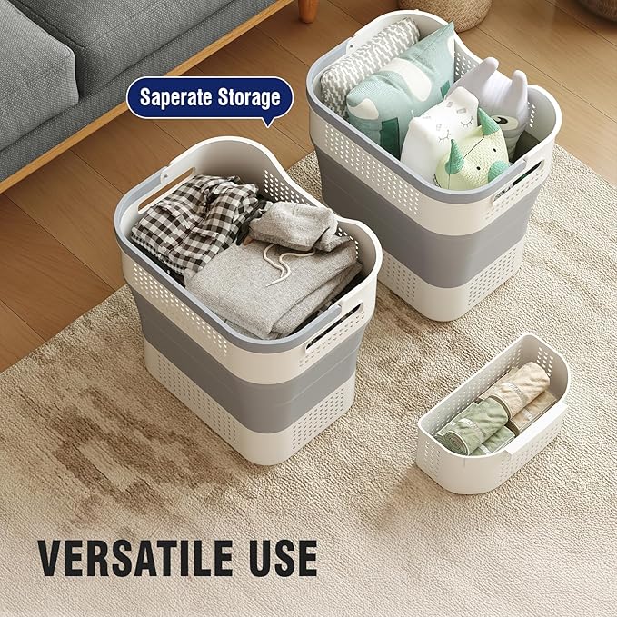 TECHMILLY Collapsible Plastic Laundry Basket Hamper