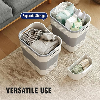 TECHMILLY Collapsible Plastic Laundry Basket Hamper